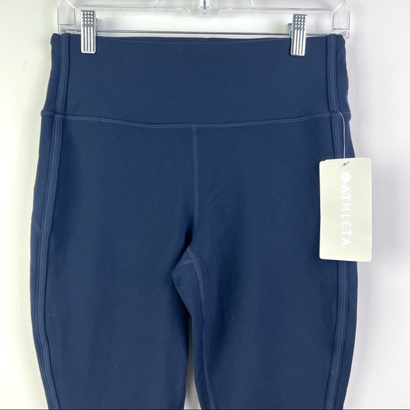 New Athleta Solid Navy High Rise Strappy Lattice Sublime 7/8 Tight Leggings M - Picture 4 of 10